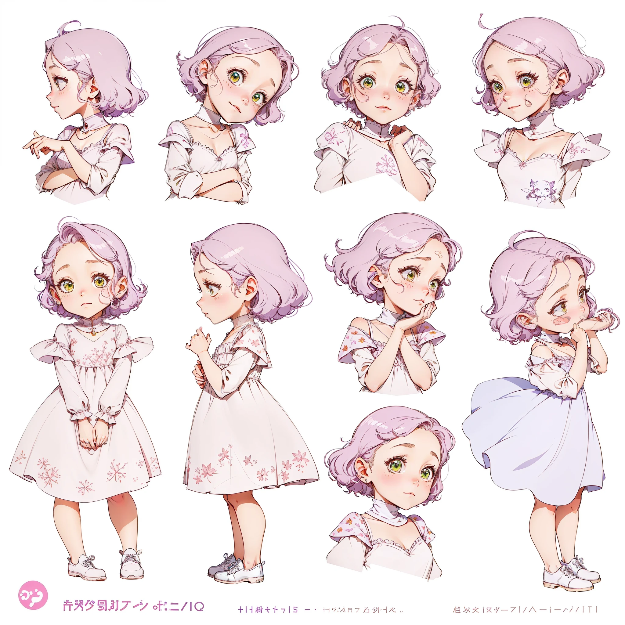 Cartoon character of a girl with different expressions and expressions, design de personagem de alta qualidade, Design de personagem estilizado, design de personagens, design de personagem retrato, diferentes poses, design de personagem muito estilizado, design de conceito de personagem, arte conceitual dos desenhos animados, Design de personagem de corpo inteiro, character concept explorations, character illustration, conceito de design de personagens, arte do conceito de personagem, design de personagem completo, arte do personagem