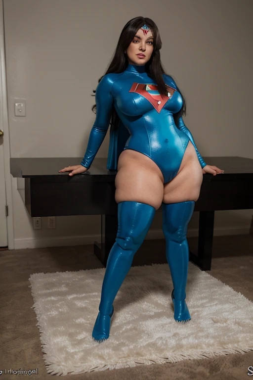 mature superheroine bbw , full body, defeated and unconscious, hpnotized, slave of a doll