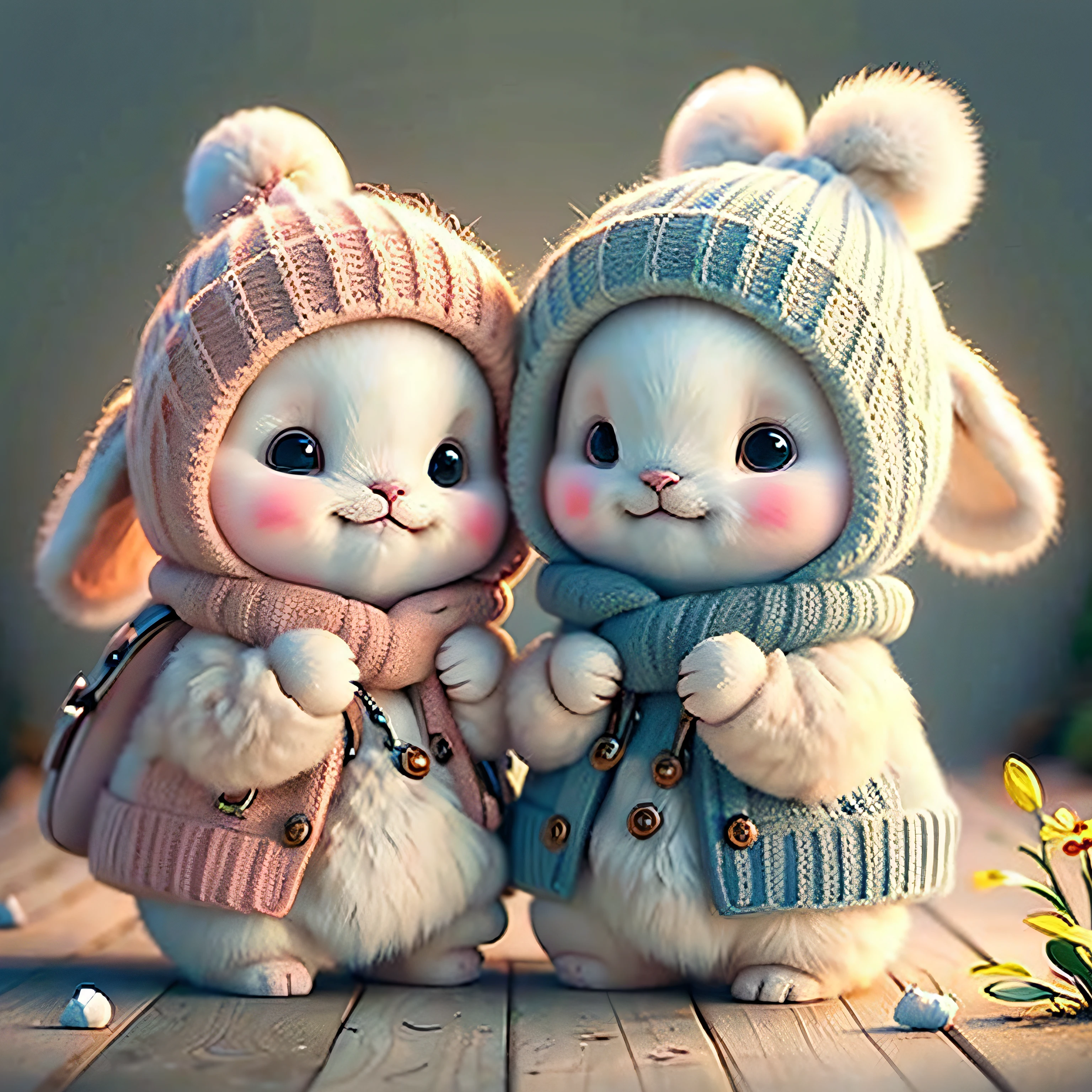 holding camera, tree_stump, flowers, adorable , fluffy, photorealistic, soft lighting,