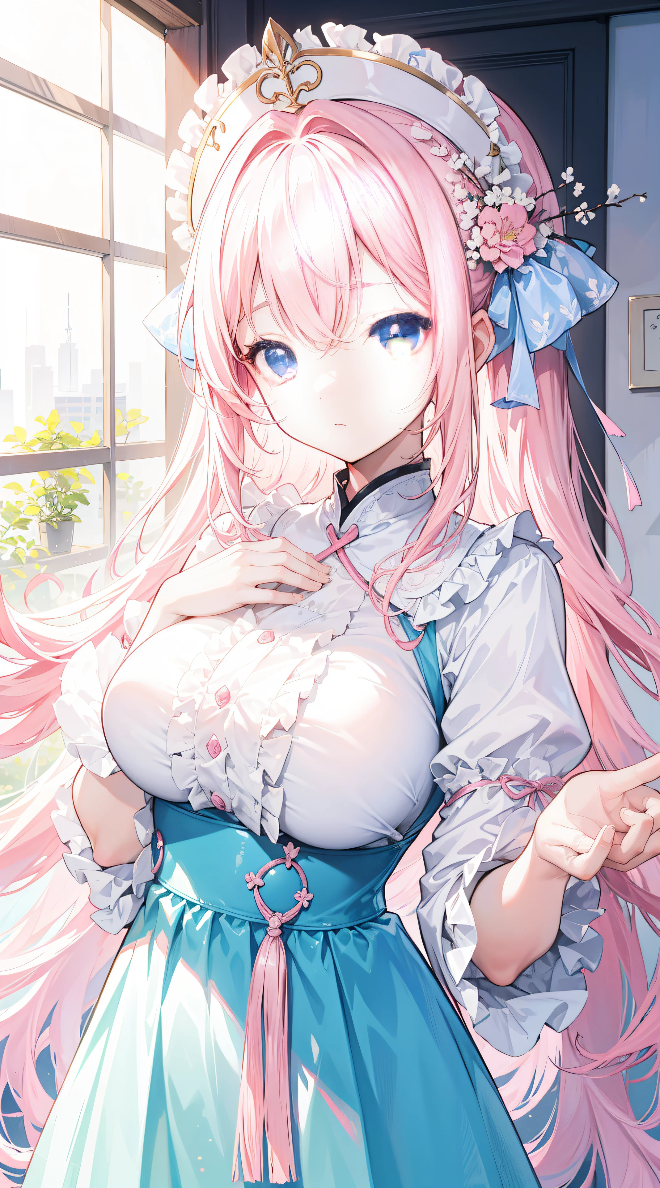 (Highest quality), (masterpiece), 1080P, High resolution, 4K, 8K, ((Maid clothes)), ((Bunny ears)), Black ruffles, Shooting from directly above, Sweat, ((White panties)), string, tie, To achieve this, ((~ side)), show your ~ side, Spread your legs, ((Nipples)), Large Breasts, whole body, Embarrassed face, , Blunt bangs, bracelet, garter belt, Lying on your back, Off the shoulder, leg up, ((Restraints)), handcuffs, bed room
