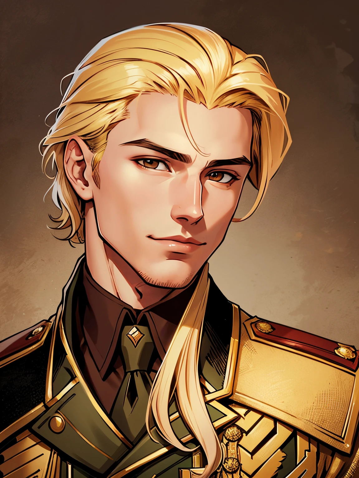 Nikolai has golden brown hair., neatly trimmed in military style, brown eyes and slightly crooked nose. He is 21 years old. he has a beautiful face, "carved along the lines of a fairy tale prince". He described him as extremely charming and handsome.
