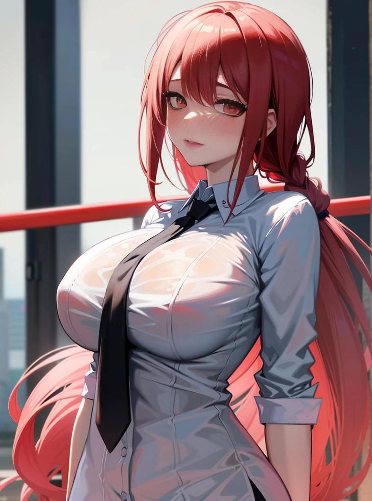 anime girl with red hair and a tie posing for a picture, seductive anime girl, rias gremory, (sfw) safe for work, 4 k manga wallpaper, badass anime 8 k, with a large breasts, makoto shinka, asuka suit under clothes!, best anime 4k konachan wallpaper, 4k anime wallpaper, smooth anime cg art