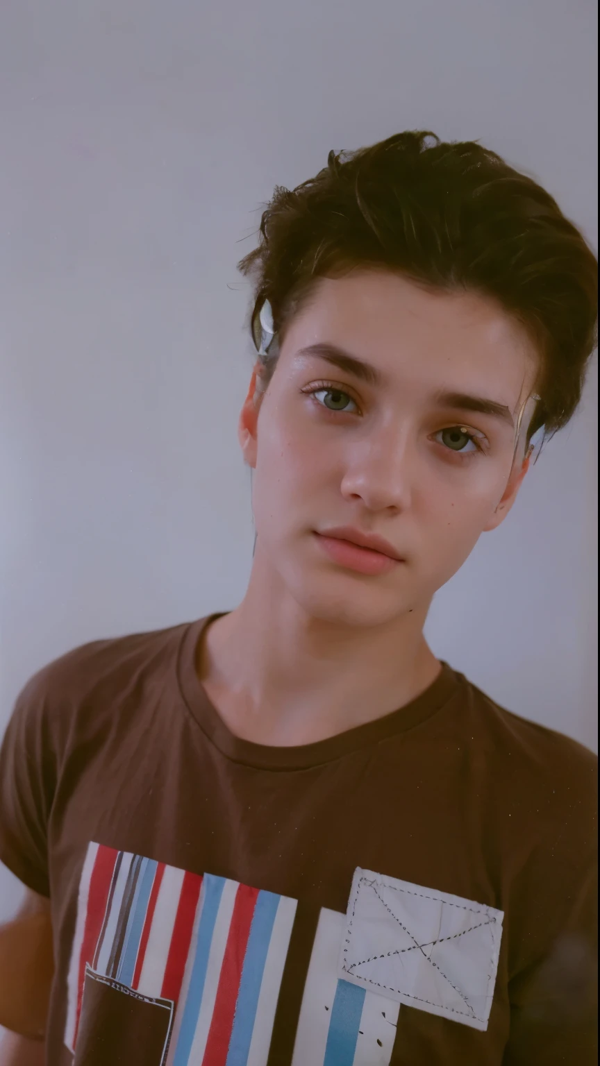15 year old Caucasian model my real face, best quality, raw photo, photorealistic, face, incredibly ridiculous, beautiful boy, cute, detailed eyes, straight hair, depth of field, high resolution, ultra detail, fine detail, very detailed, very detailed eyes and face, sharp pupils, realistic pupils, sharp focus, cinematic lighting, black hair, Clean clothing, Face closeup, Masterpiece, Realistic skin texture, Ultra detail, Glossy hair and skin, Small face, Thick eyebrows, White T-shirt