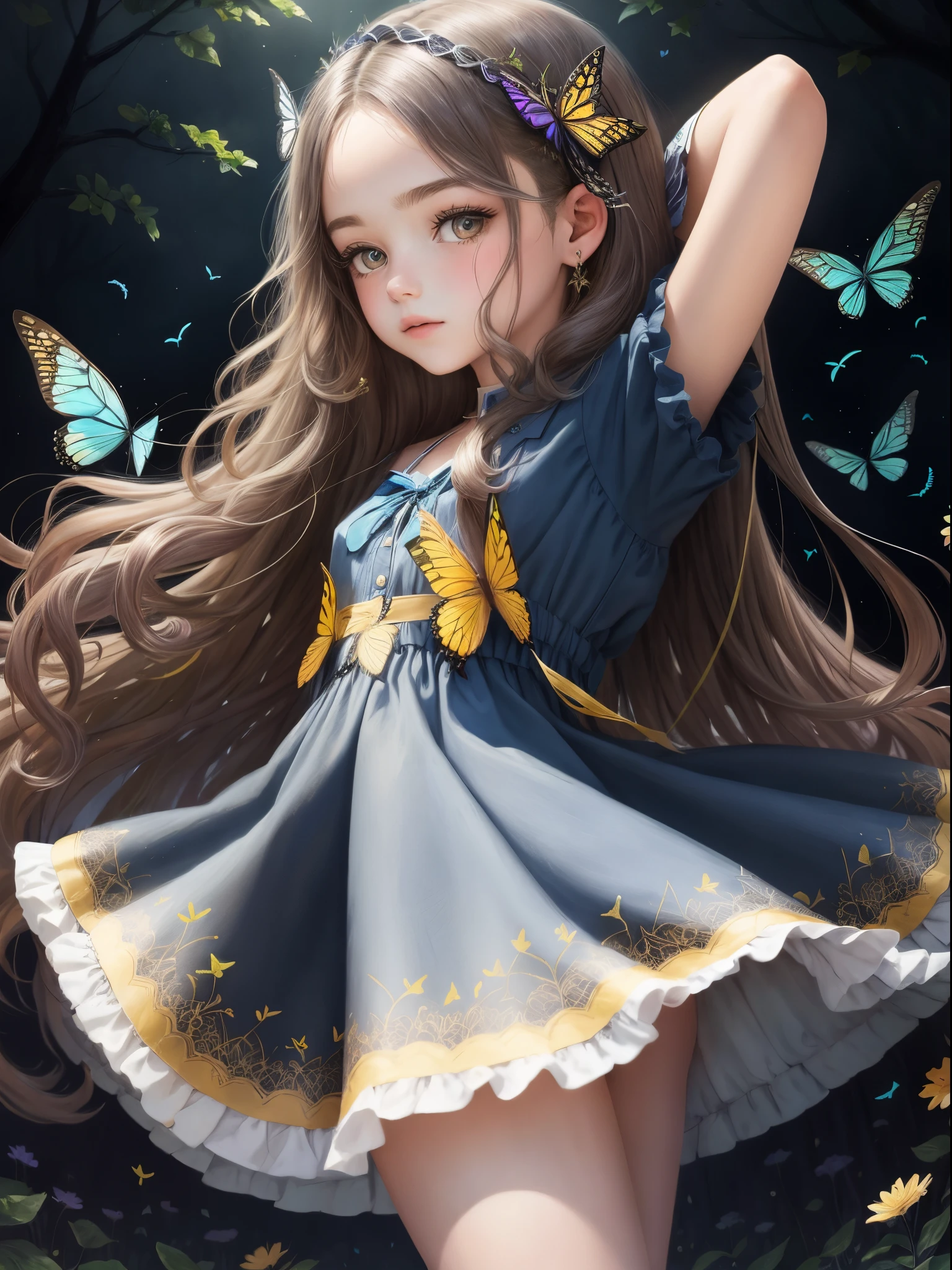 doodle butterflys々Feathers of teens girl portraitures shiny long hair See photo above
