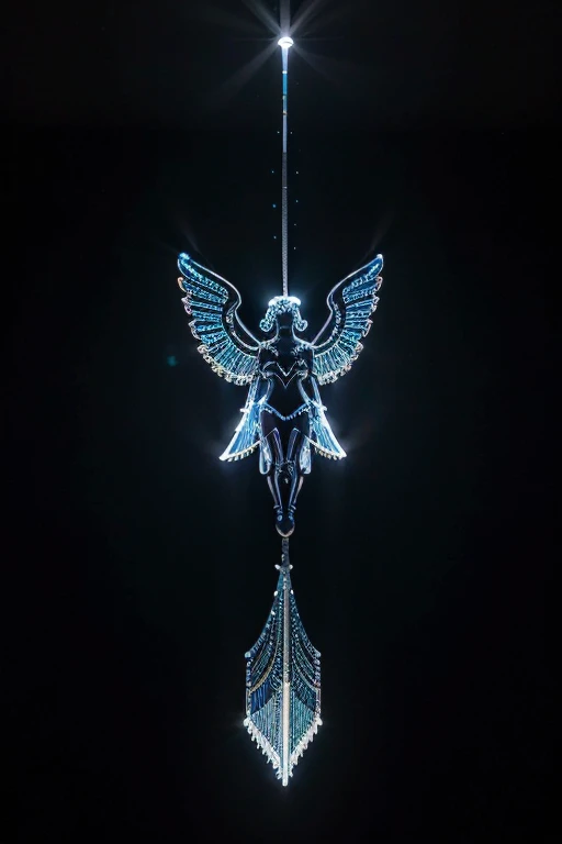 image ultre hd ,vaisseau lumineux, grandes ailes noires brillantes, dans espace etoilé,