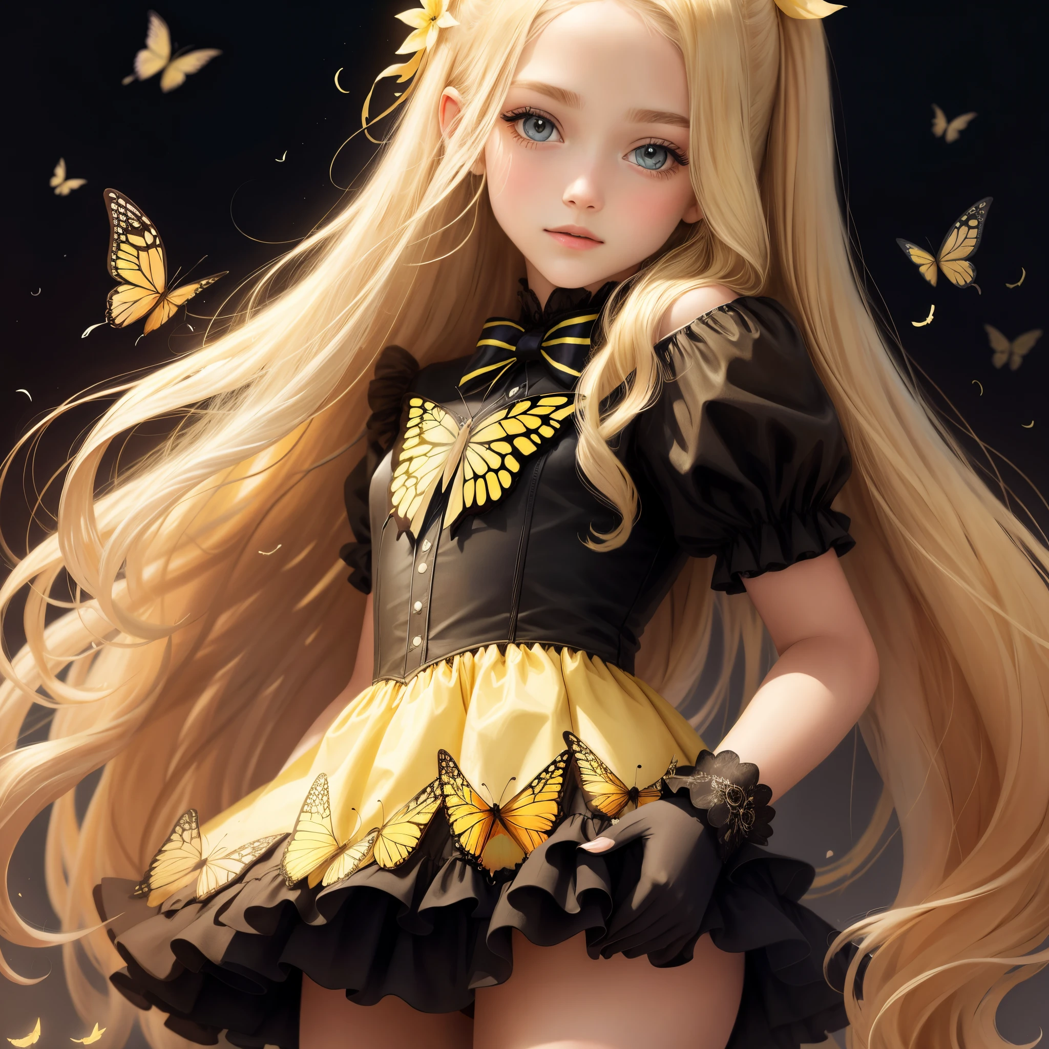 doodle　butterflys々Feathers of　teens girl　　portraitures　shiny long hair blonde　See photo above　another variation