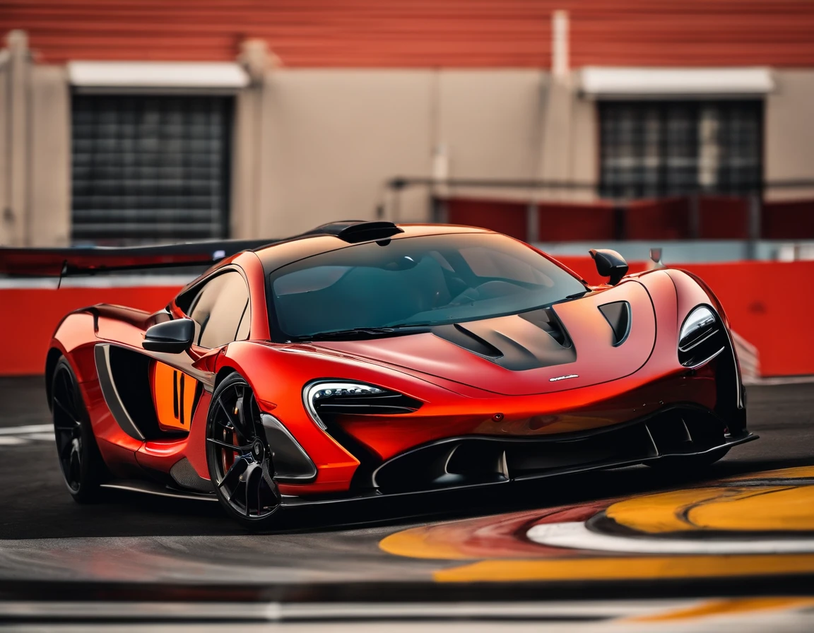 Um carro mclaren vermelho esportivo na cidade ::n_ desenho, Low imperfection, qualidade baixa, boneco jogo