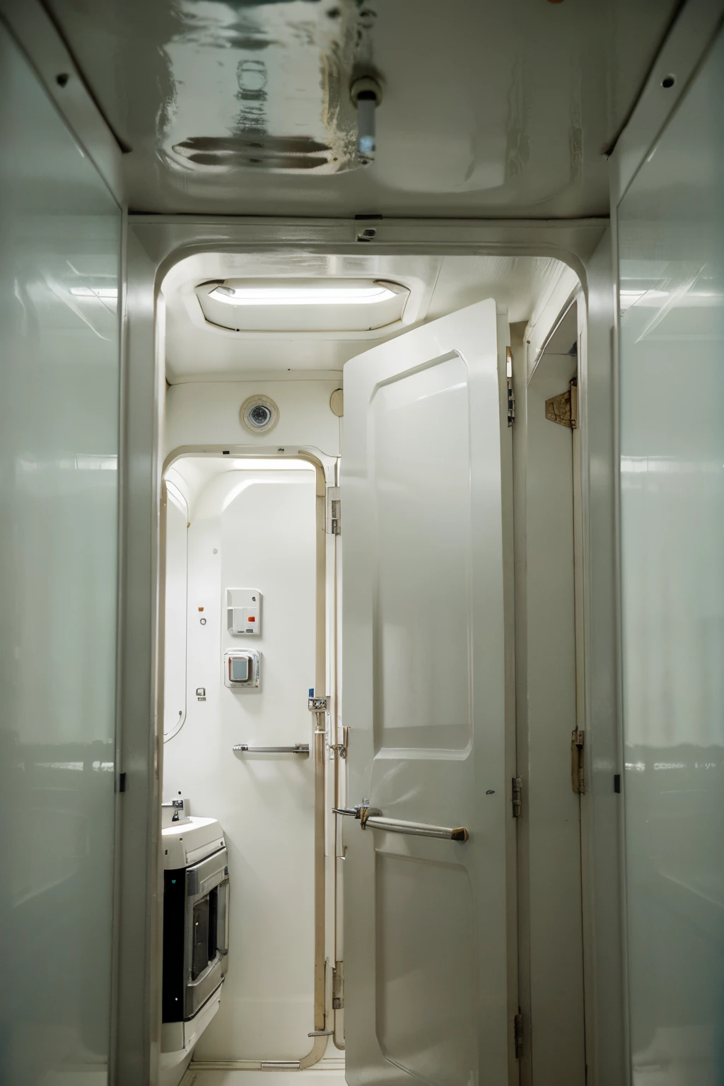 there a large white door on a ship with a lot of signs, engine room, maintenance photo, by Wayne England, outside large window of ship, look at the details, ship control panel close-up, inside large window of ship, in a nuclear submarine, heavy, looking this way, inside an epic, closeup photo, interior view, inside an underwater train
