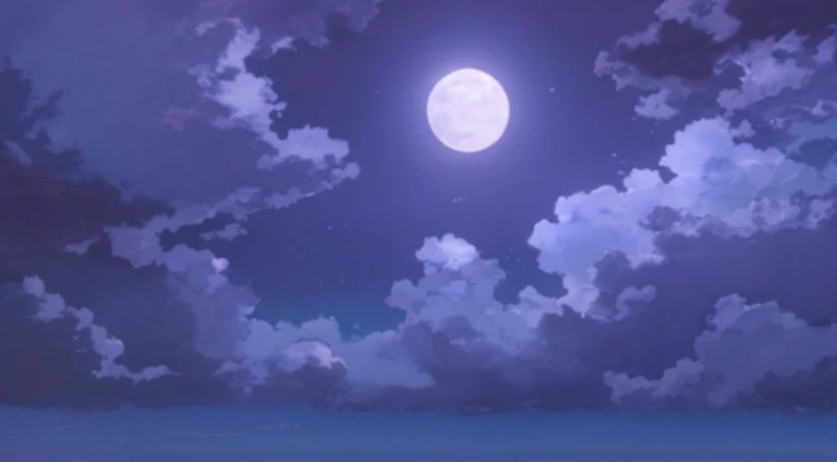 A full moon shines brightly over the ocean, anime backgrounds, Anime Sky, Anime Cloud, Today’s recommended anime still, on a clear night sky, cloudy sky under moonlight, Bright moonlight, Anime screenshots, atmospheric anime, night time moonlight, Beautiful floating clouds. Japanese cartoon, Moon, When the moon full, soft moonlight lighting
