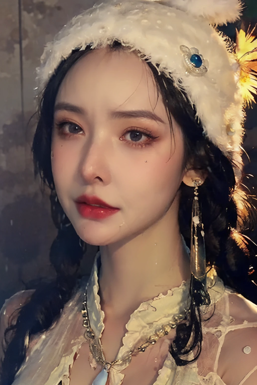 The highest image quality, tmasterpiece, super tall:1.4), Number of photos, 1 girl in,Highly Detailed Face and Skin Textur, 詳細な目, photorealistic eye, beautiful detailed eyes, (Realistic skin), Attractive, Ultra-high sharpness, hyper realisitc, Very meticulous, the golden ratio, (sweatshirts, water leakage, hori&#39;It&#39;s too dark, be desperate, compassionate, Poor, 电影灯光, watery big eyes, watery big eyes, (Torn clothes: 1.5), ((wetclothes: 1.4)), shoulder, True rain, Wet hair, ((Korea, of the whole body))