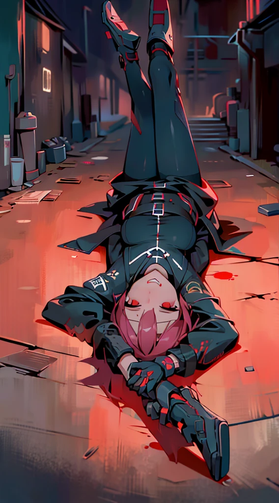 Ruins, 1 woman fell to the ground, spitting blood from her mouth, miserable, painful