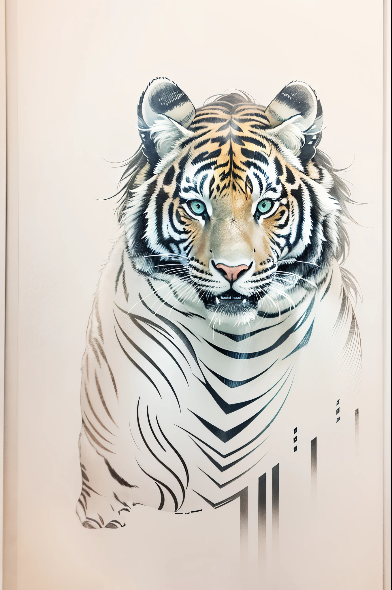 minimal art，Agnes DenesArt Style，Black line drawing of tiger，8K分辨率