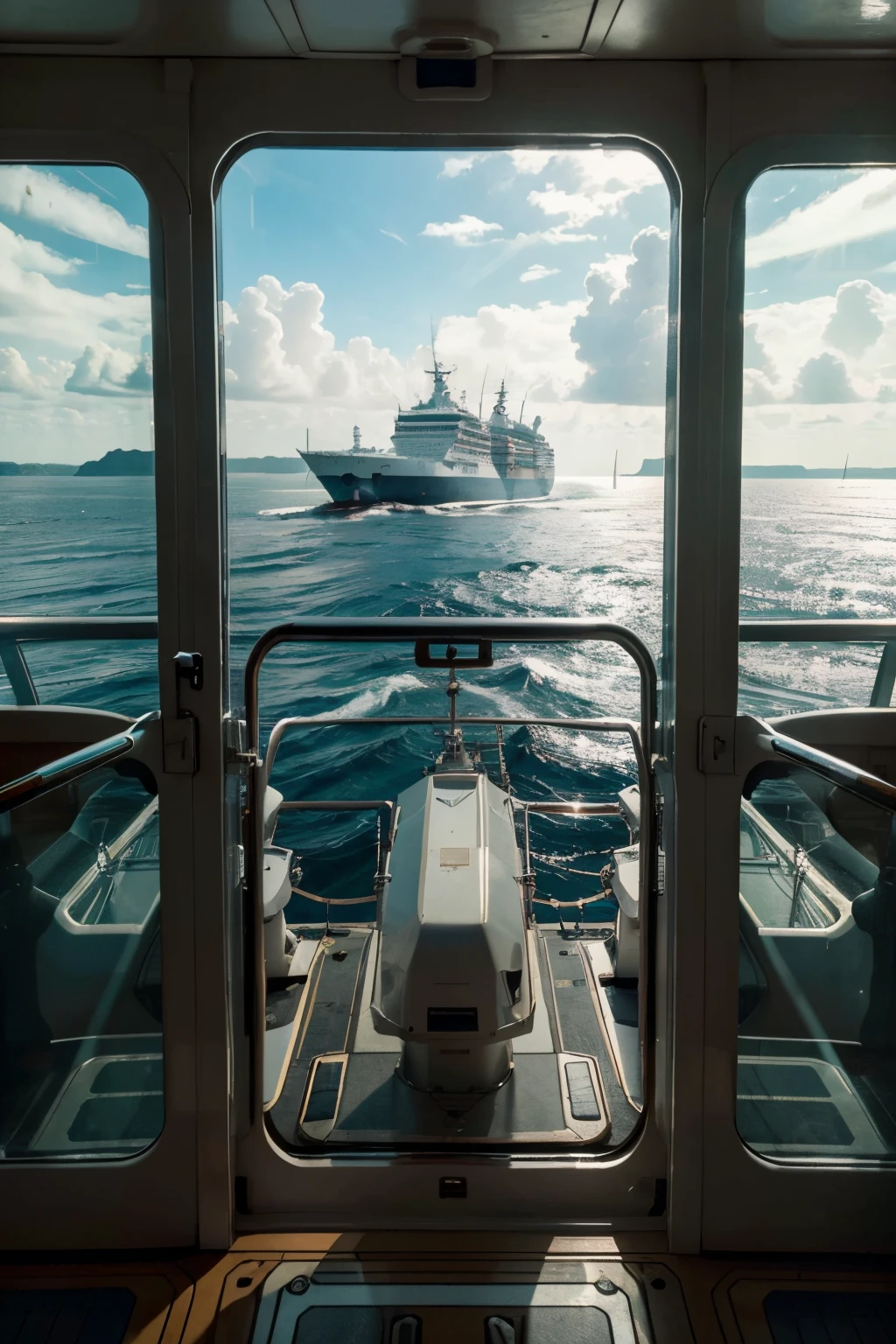 a view of a large ship from the deck of a ship - stock image, outside large window of ship, inside large window of ship, on the deck of a ship, alamy stock photo, ship interior, the robot captain of a ship, view from inside, looking straight ahead, reportage photo, inside an epic, looking onto the horizon, perspective shot