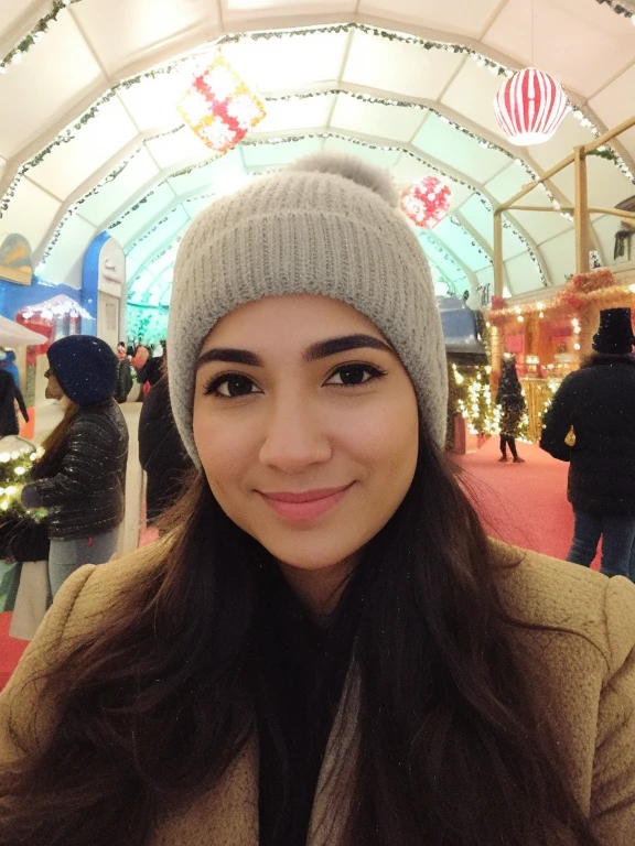 arafa woman wearing hat and coat in a shopping mall, usando gorro, em um iglu, wearing a grey wizard hat, non blurry, usando gorro de teal, ligeiramente sorridente, with black beanie on head, wearing wool hat, usando um gorro, Divirta-se, Directed by: Maksimilijan Vanka, it's wearing a cute little hat, not cropped