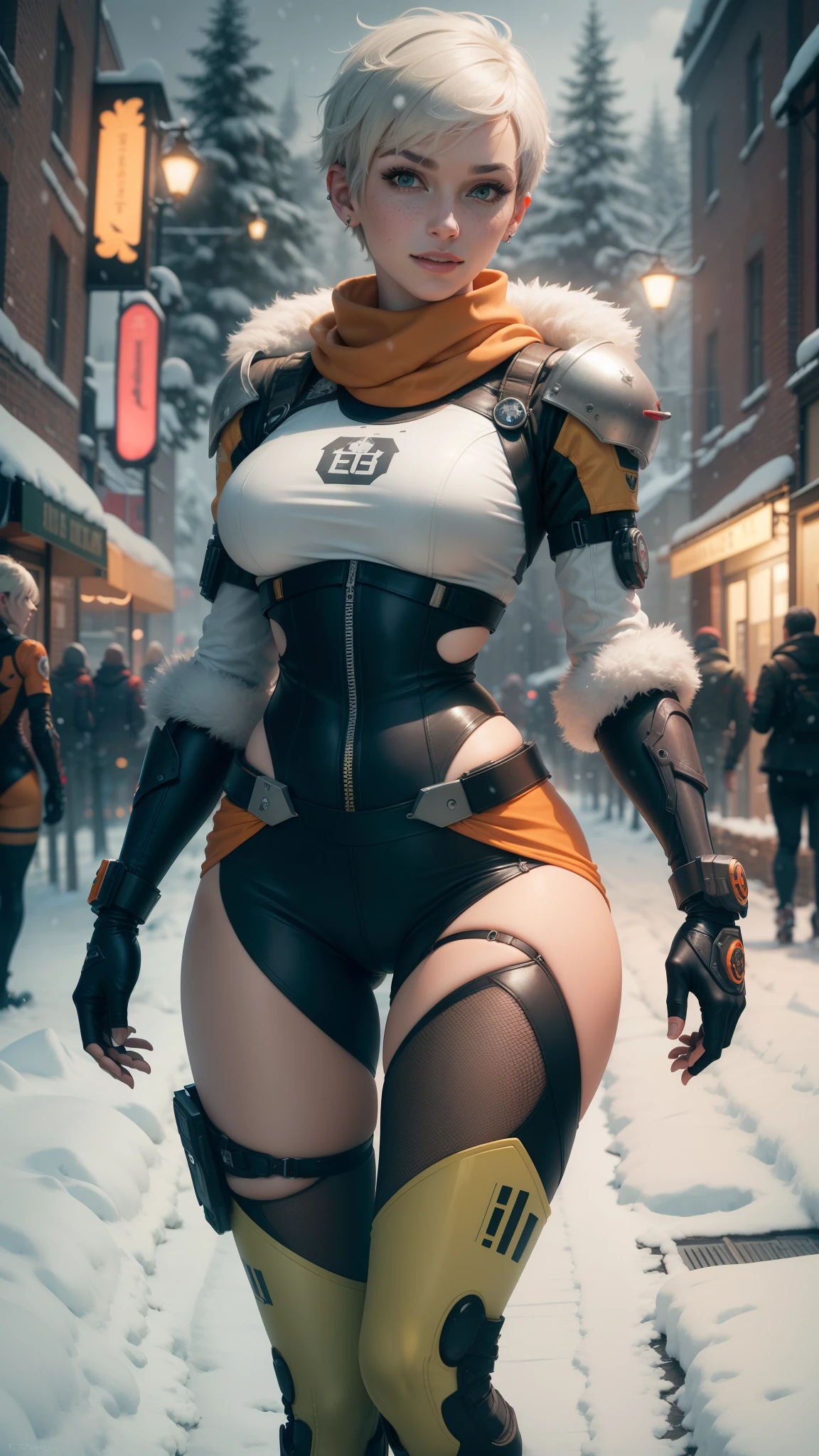 (christmas tree), snow, winter, 1girl in a bikini and helmet on stage with arms outstretched, boba fett, mandalorian, still from the mandalorian show, star wars character, from the mandalorian (2019), arcane wizard x boba fett, in a star wars sequel, film still of boba fett, the mandalorian, margot robbie as princess leia
