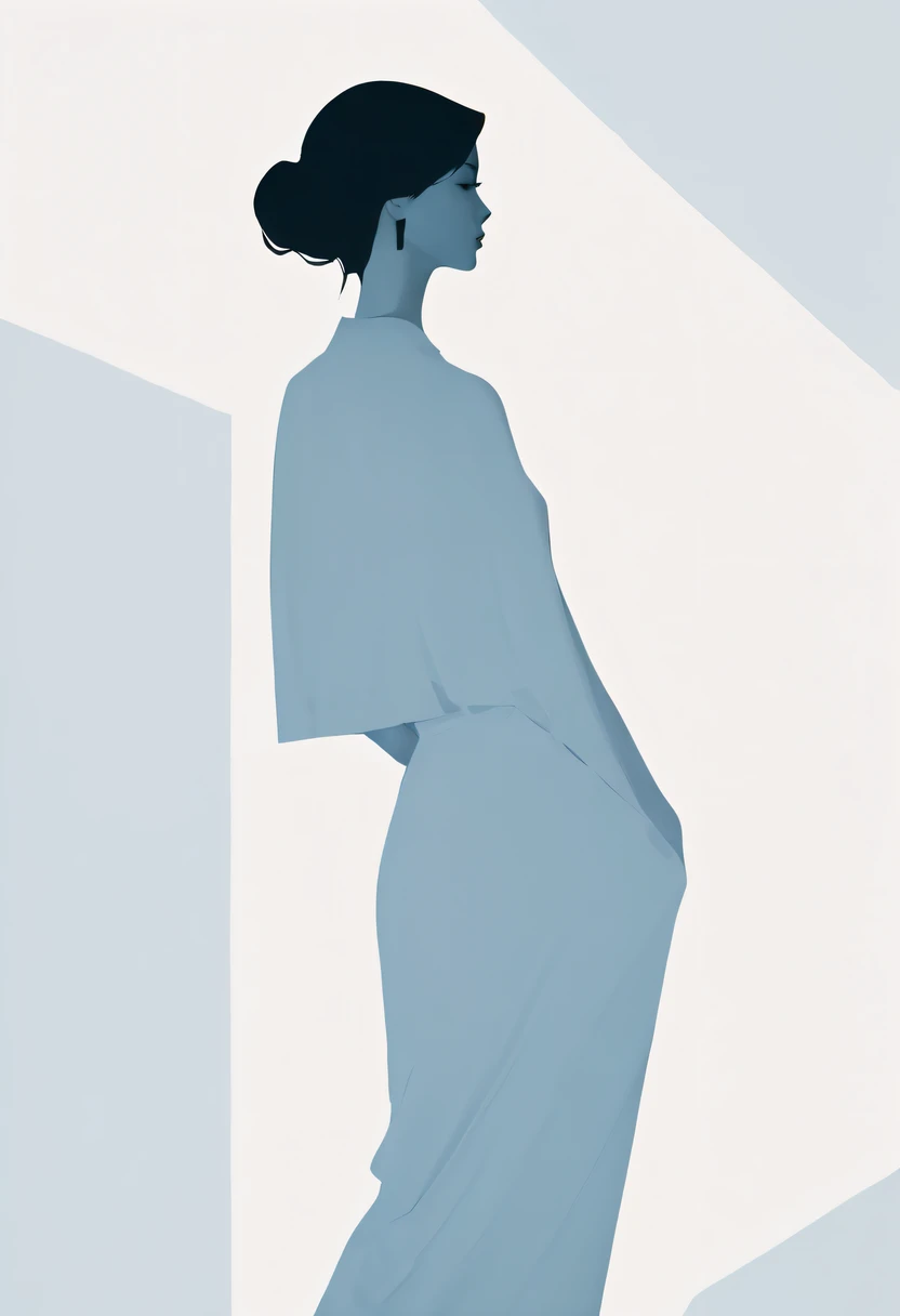 (maximalist:1.5),Mono Color,A beautyful girl,siluette,abstract painting,Lots of white space