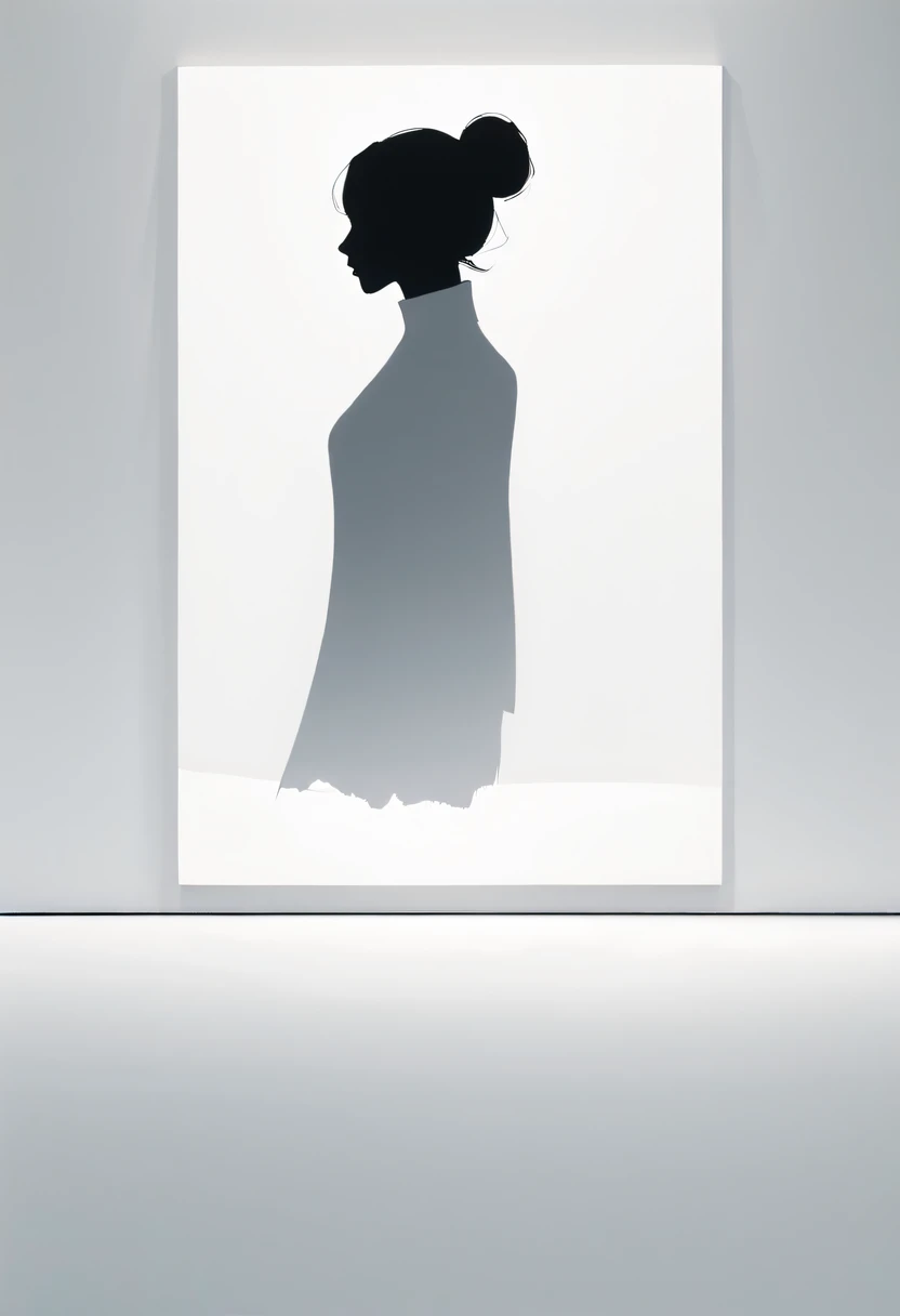 (maximalist:1.5),Mono Color,A beautyful girl,siluette,abstract painting,Lots of white space