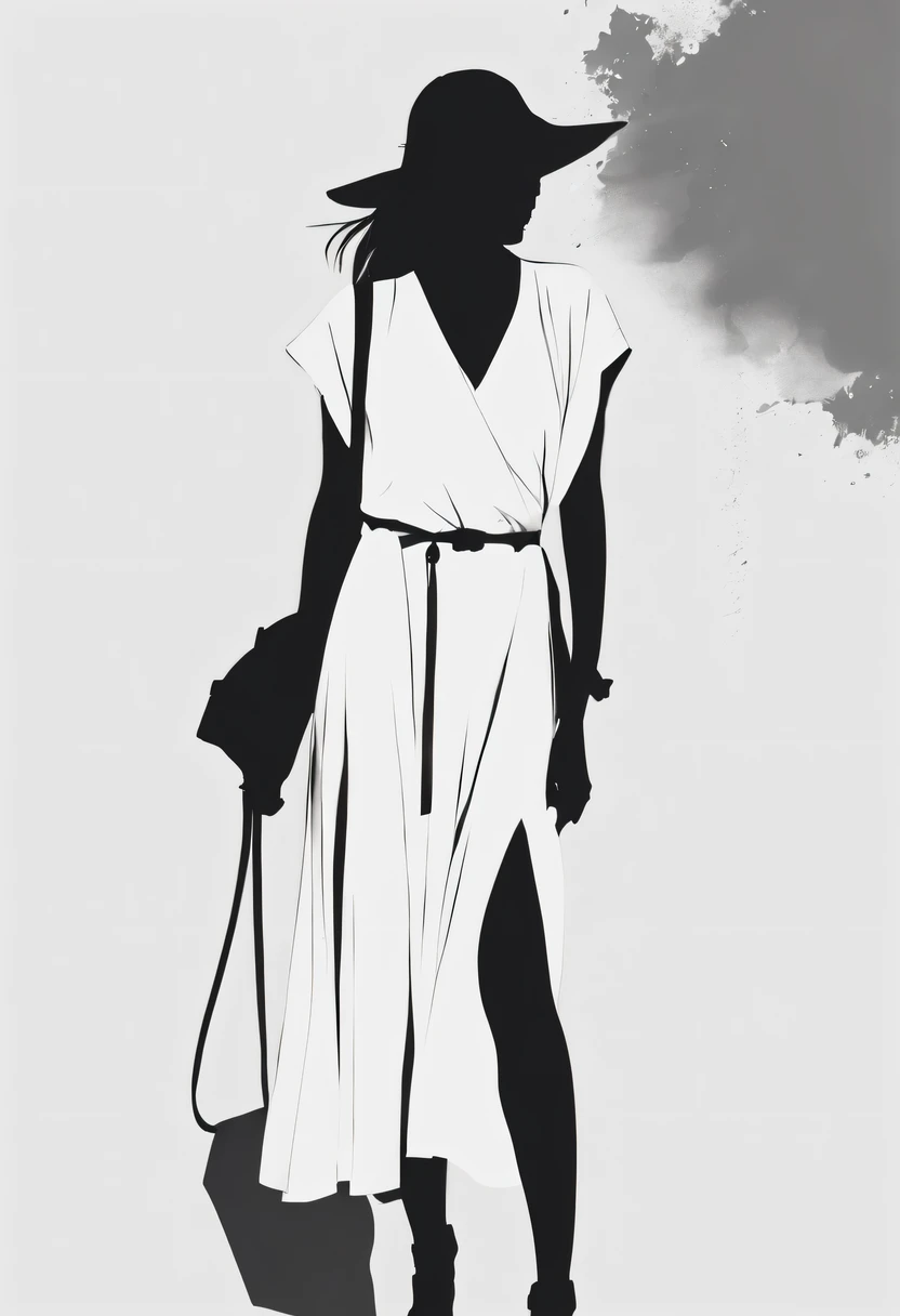 minimalist girl，siluette，Mono Color