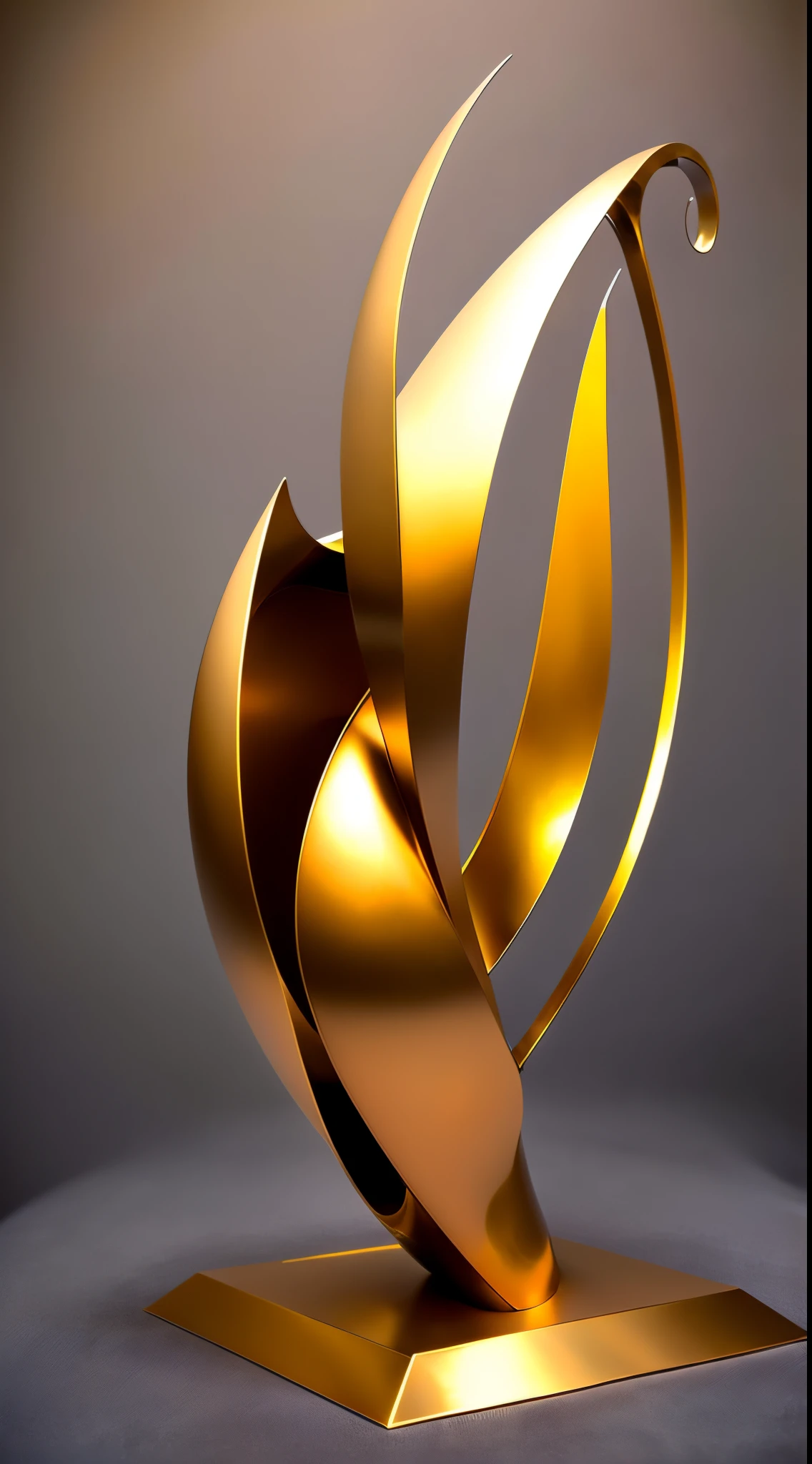 (minimalist:1.5)，(Metal sculpture of a beautiful girl:1.3)，(Lines are curved and smooth:1.2)，golden colored，(rainbowing:1.1)，abstract sculpture，minimalistic background，Line winding sculpture，(Best quality at best，ultra - detailed，Best Best Illustration，The best shadow，tmasterpiece，A high resolution，professionalartwork，famousartwork），heavy metal style，Post-industrial style，A futuristic，Delicate curves,Stylized abstract sculpture of beautiful girl,heavy metal style，postmodern industrial style，hyper realisitc，metallic  luster，metalictexture