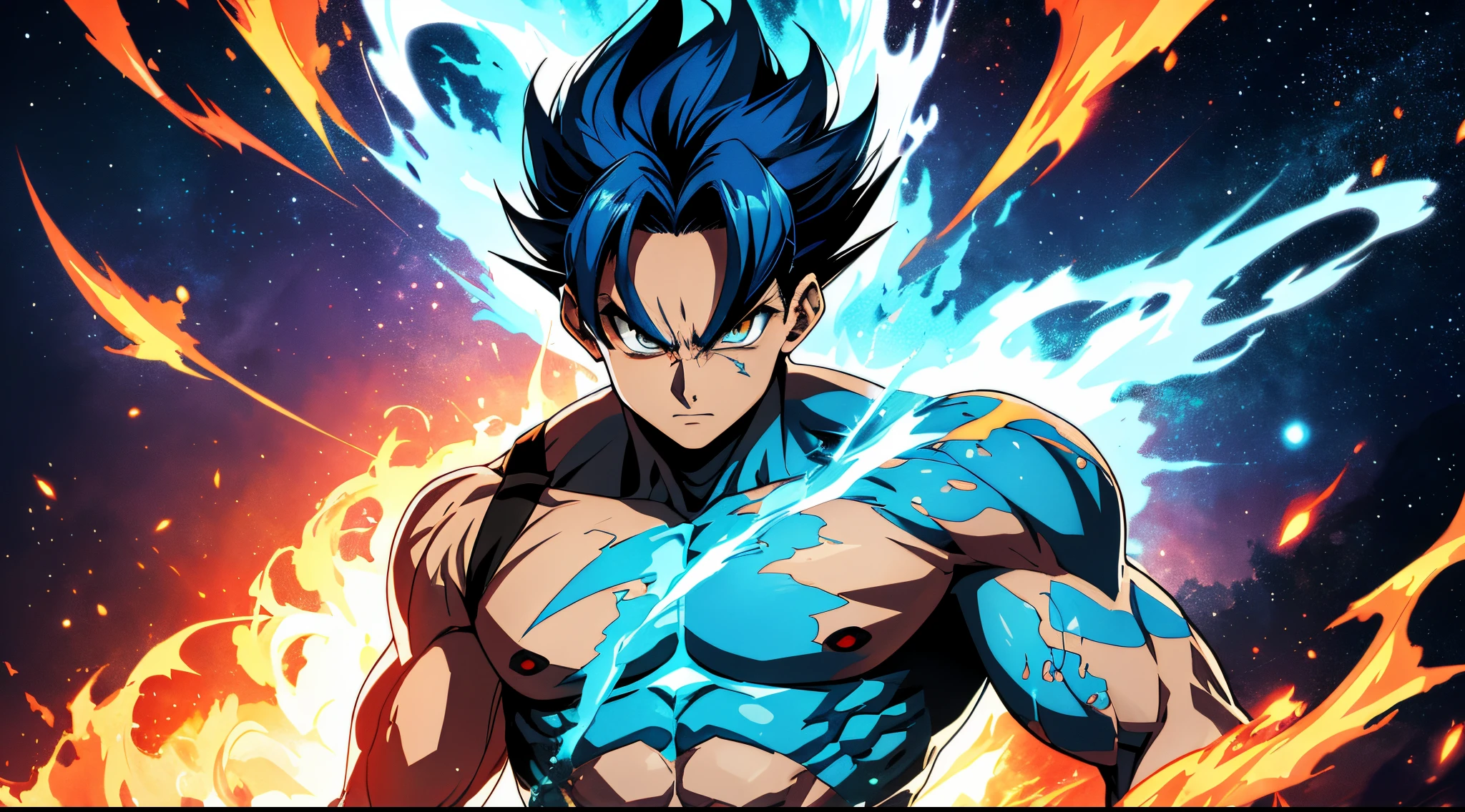 Get ready for a visual feast with Gohan, brilliant blue hair and tattoos, a creature with a handsome face and piercing golden eyes. In his transformed state, he radiates extreme instinct and power, creating an epic anime about this man of energy. See how he manipulates fire and lava in stunning anime artwork that will blow your mind. This concept art straight from the Bleach Universe, with manga-style 8k wallpapers that will transport you to another dimension. Get ready to be amazed by this detailed piece of digital anime art, showcasing the ultimate combination of style and power.