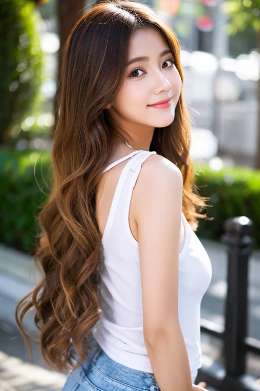 ２０Old Female、Blonde longhair、Atmosphere of girls in Minato Ward、Sexy chest clothes、Glossy look、Provocative look、Smiling suspiciously、Very beautiful、unbelievably beautiful、Sexy atmosphere、Puffing out cheeks、cheeks are reddened、Embarrassing、There's a boyfriend I like in front of me、My eyes are clear、light skinned、skin whitening、美丽的面容、Double eyelids、Big eyes、Wearing a white tank top、more beautiful than anyone、college madonna、profile、looking distantly、Facing to the side、looking at the other side