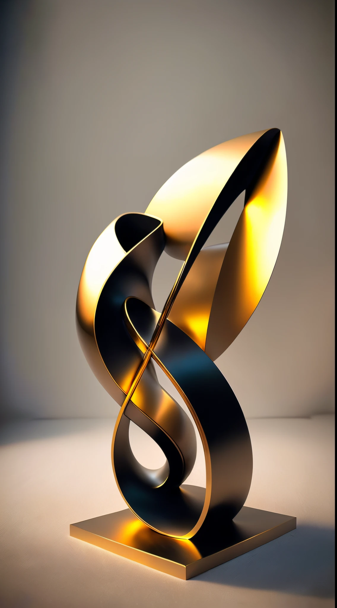 (minimalist:1.5)，(Metal sculpture of a beautiful girl:1.3)，(Lines are curved and smooth:1.2)，golden colored，(rainbowing:1.1)，abstract sculpture，minimalistic background，Line winding sculpture，(Best quality at best，ultra - detailed，Best Best Illustration，The best shadow，tmasterpiece，A high resolution，professionalartwork，famousartwork），heavy metal style，Post-industrial style，A futuristic，Delicate curves,Stylized abstract sculpture of beautiful girl,heavy metal style，postmodern industrial style，hyper realisitc，metallic  luster，metalictexture
