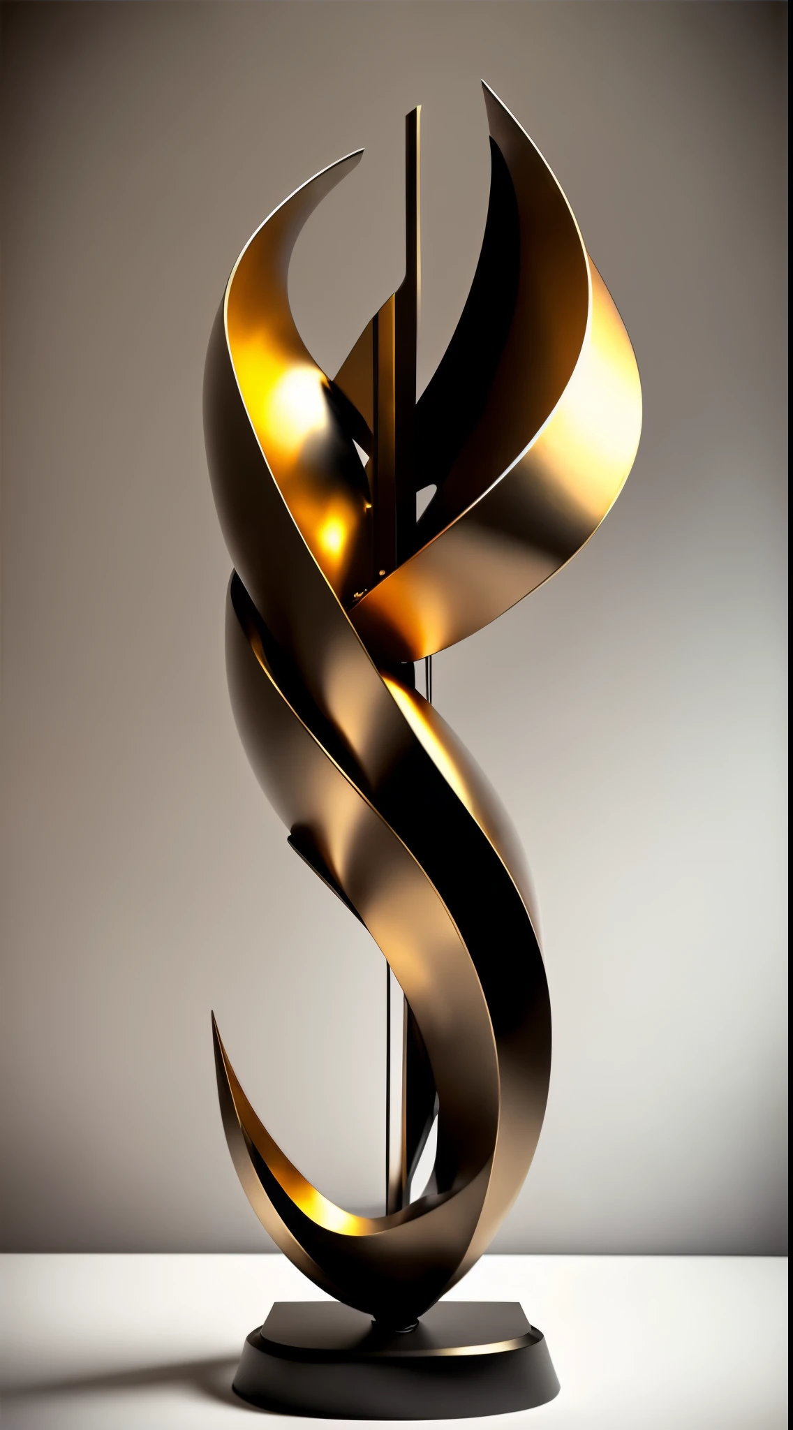 (Minimalist:1.5),(Metal sculpture of a beautiful girl:1.3),(Lines are curved and smooth:1.2),golden colored,(rainbowing:1.1),abstract sculpture,minimalistic background,Line winding sculpture,(Best quality,ultra - detailed,Best Best Illustration,The best shadow,tmasterpiece,A high resolution,professionalartwork,famousartwork),heavy metal style,Post-industrial style,A futuristic,Delicate curves,Stylized abstract sculpture of beautiful girl,heavy metal style,postmodern industrial style,hyper realisitc,metallic luster,metalictexture