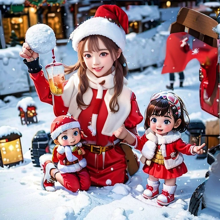 Christmas Granny,Warm,Give gifts to children,snow landscape
