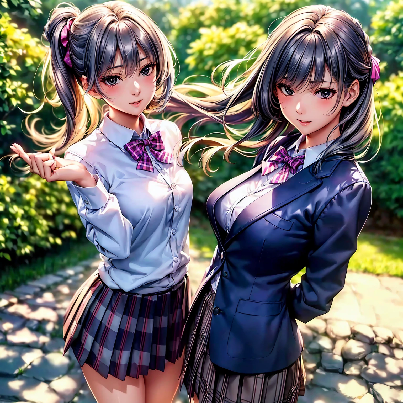 (top quality picture、masterpiece level、very high res、超A high resolution,High-quality detail)、(An 18-year-old beautiful girl with perfect and ultimate beauty.,beautiful breasts and body shape,Beautiful body,美丽的面容:1.5)、Wide variety of hairstyles,Beautiful hair,Realistic textures,beautiful colors,(Wear a white shirt,bow ribbon,Wear a cardigan,wear a dark blue blazer,Wear a plaid pleated skirt,Wearing a Japan high school uniform,high-school uniform,School uniform,hi-school girl,schoolgirl),has a bright smile,line of sight,Mouth opens,The wind is blowing,Hair flutters under the influence of the wind,Park at night,The cherry tree,Beautiful Landscapes,(The whole body,thigh visible,accurate ???????、extremely detailed picture、Accurate images、Perfect Image 1.5)、beautiful anime woman, Beautiful Art Style, an animated character、(The whole picture、Detailed picture、Defect-free images、natural soft light、beautiful image),(Best Shot 1.2)