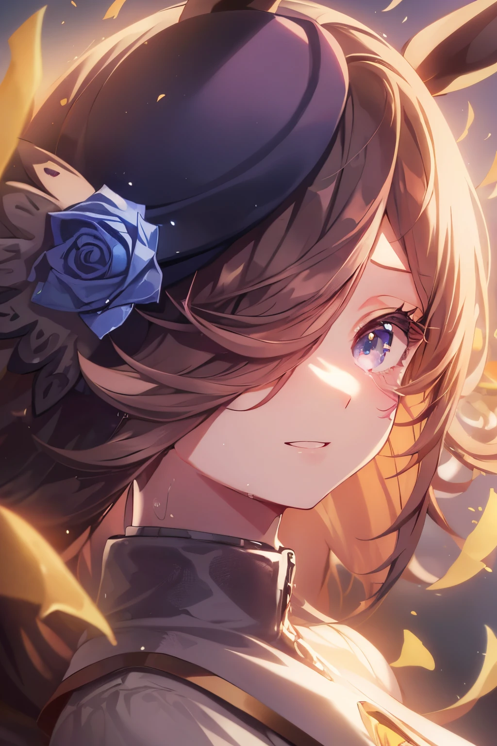 (masutepiece.top-quality).(Dynamic Angle). (Very spectacular detail CG painting),(image perfect)、comic strip.Illustration.1 girl in.Detailed face、face perfect.delicated face、girl in delicate clothes、Textured skin、Black hair.long、(Horse-eared girl)Horse-eared girl、((Beautiful blue eyes)).Delicate and beautiful eyes、Eyes written in detail、Reflected eyes、Watery eyes、smil.(gazing at viewer:1.3).(A little red in the face:0.8)、8k wallpaper、cowboy  shot、Reflected Light、highestdetailed、Convoluted、Delicate background、Textured skin、Detailed skin、(ultra res)、