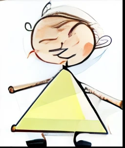A little ??? with o body formed like a triangle. He has a few strands of hair.