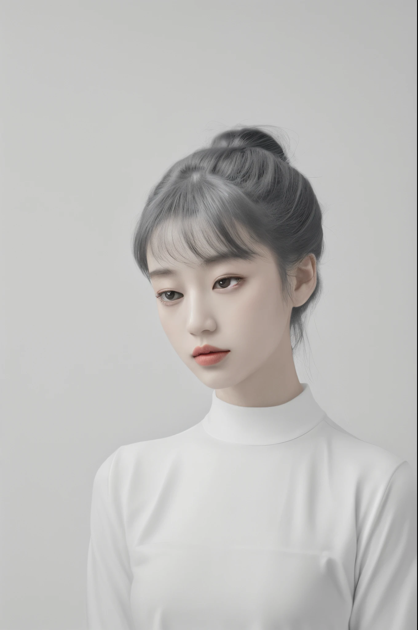 (Minimalist:1.5)，Mono Color，A beautyful girl，sportrait，abstract paintings，Lots of white space