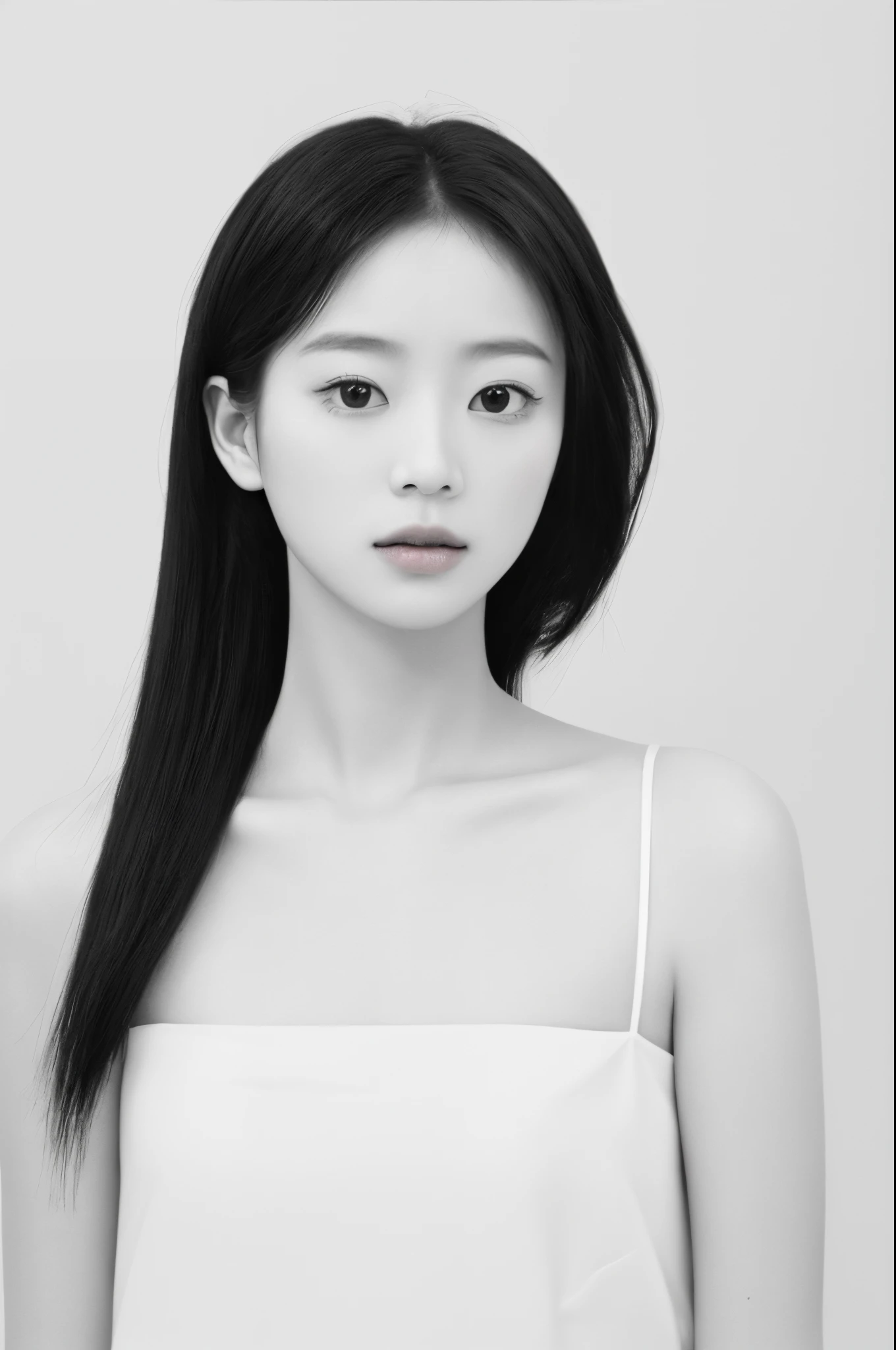 (Minimalist:1.5)，Mono Color，A beautyful girl，sportrait，abstract paintings，Lots of white space