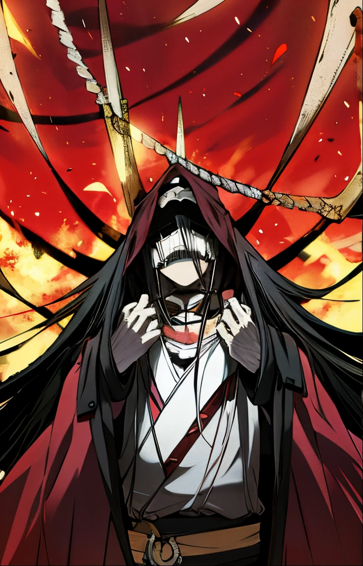 personagem de anime com longos cabelos pretos e capa vermelha, Albedo do anime Overlord, albedo, Overlord, rolagem ninja anime, Deus masculino bonito da morte, ninja scroll estilo anime, anime ainda filme anime shikishi, dramatic anime, vampire hunter d, afro samurai animes style, from sengoku period, Helltaker