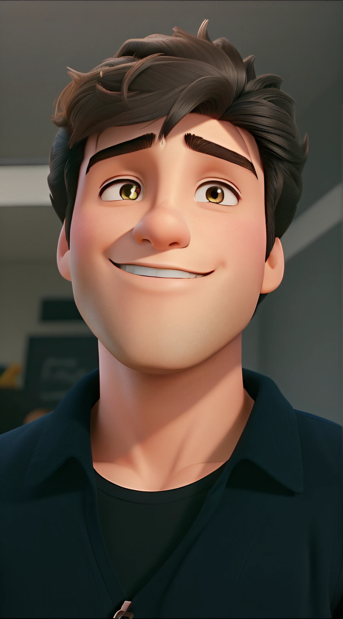 Um homem gay jovem e estiloso, well liked, cabelo preto no estilo disney pixar, alta qualidade melhor qualidade