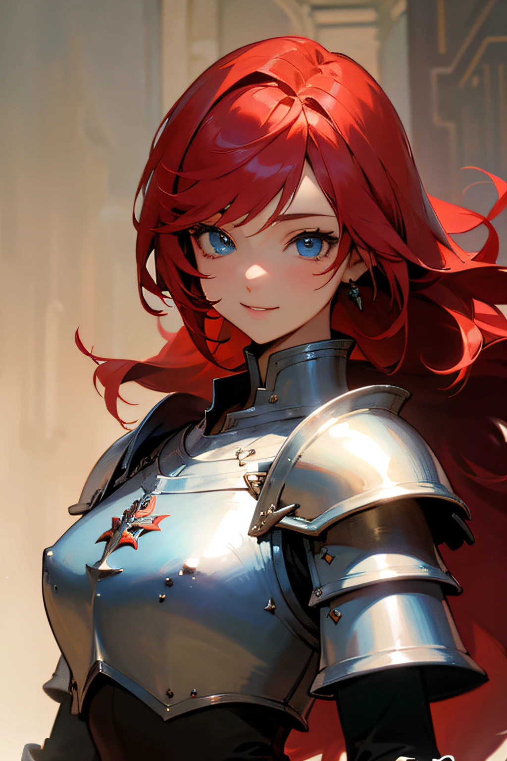 A close up of a woman in armor with red hair - SeaArt AI