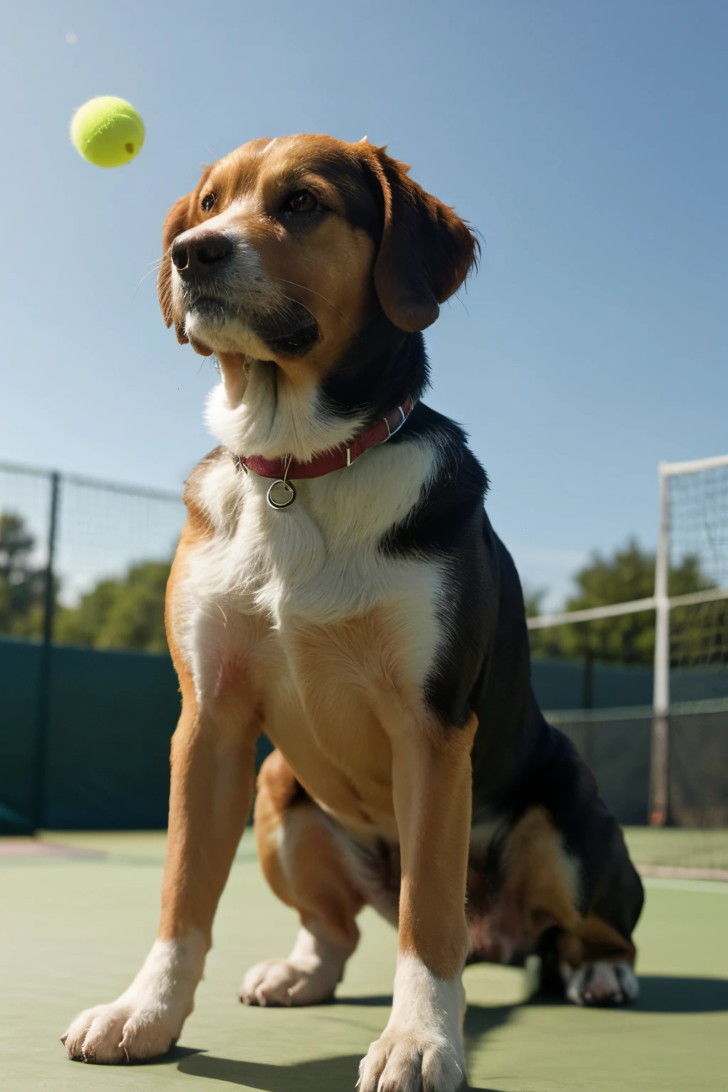 dog playing tennis