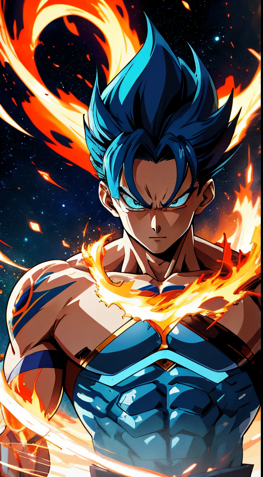 Get ready for a visual feast with Gohan, brilliant blue hair and tattoos, a creature with a handsome face and piercing golden eyes. In his transformed state, he radiates extreme instinct and power, creating an epic anime about this man of energy. See how he manipulates fire and lava in stunning anime artwork that will blow your mind. This concept art straight from the Bleach Universe, with manga-style 8k wallpapers that will transport you to another dimension. Get ready to be amazed by this detailed piece of digital anime art, showcasing the ultimate combination of style and power.