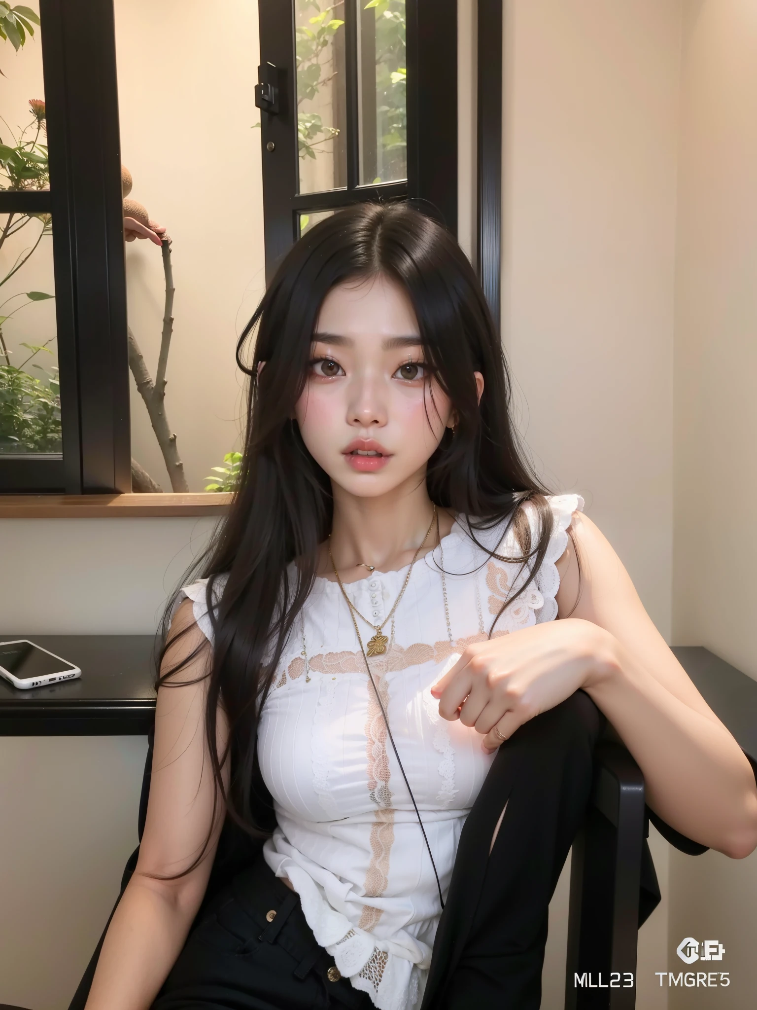 tem uma mulher sentada em uma cadeira com um celular, cruel korean goth girl, jennie blackpink, menina coreana, Mulher sul-coreana bonita, Heonhwa Choe, linda mulher coreana jovem, mulher coreana jovem bonita, jossi do blackpink, Retrato de Jossi de Blackpink, Mulher coreana, Gongbi, Jaeyeon Nam, atriz da Coreia