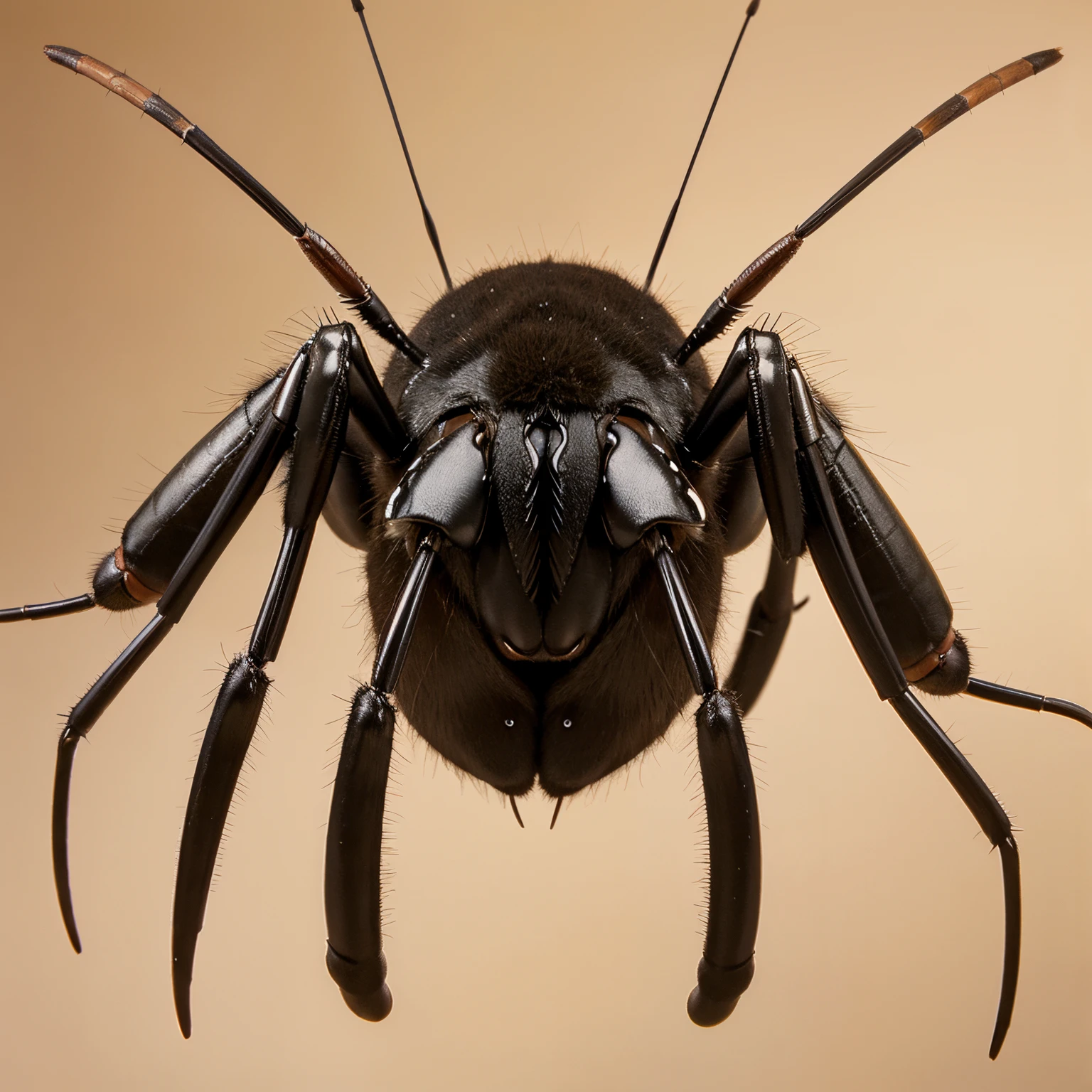 Animal with long antennas a round head. Three limbs has eight legs sharp claws and pincers for teeth no tail