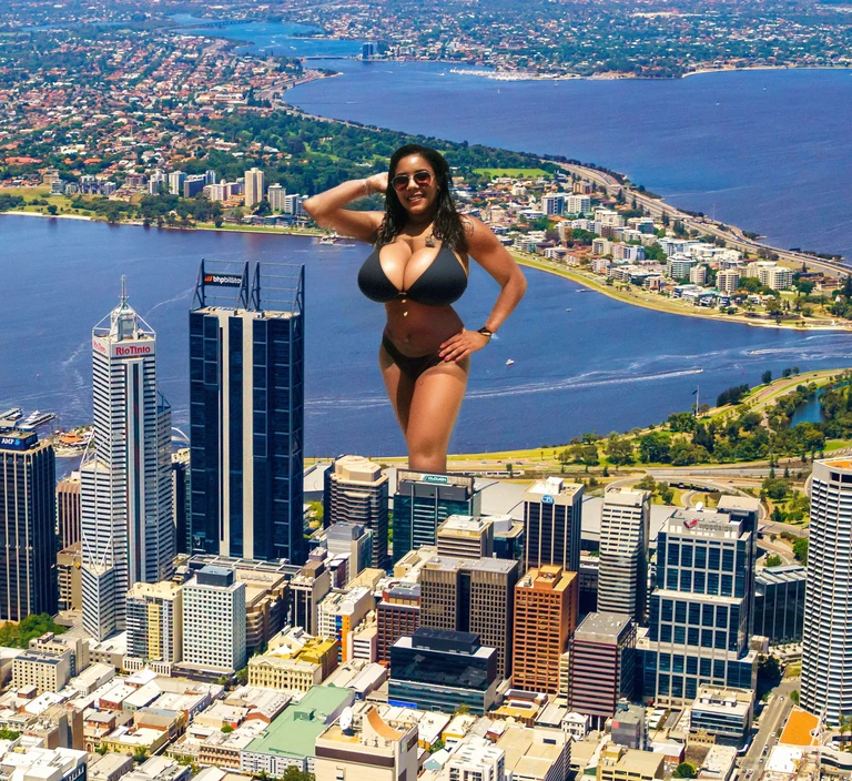 black bikini, (gigantic sagging :1.4), (colossal :1.4), (:1.1), black curly hair, (long hair:1.4), strong, muscular