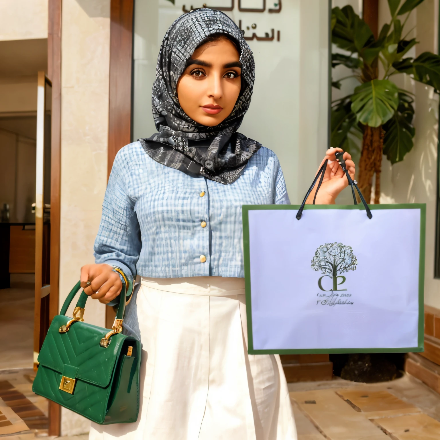 woman holding a green purse and a green purse in front of a building, tanned ameera al taweel, ameera al taweel, african ameera al taweel, customers, arab ameera al taweel, ameera al-taweel, stunning visual, 🤬 🤮 💕 🎀, customer