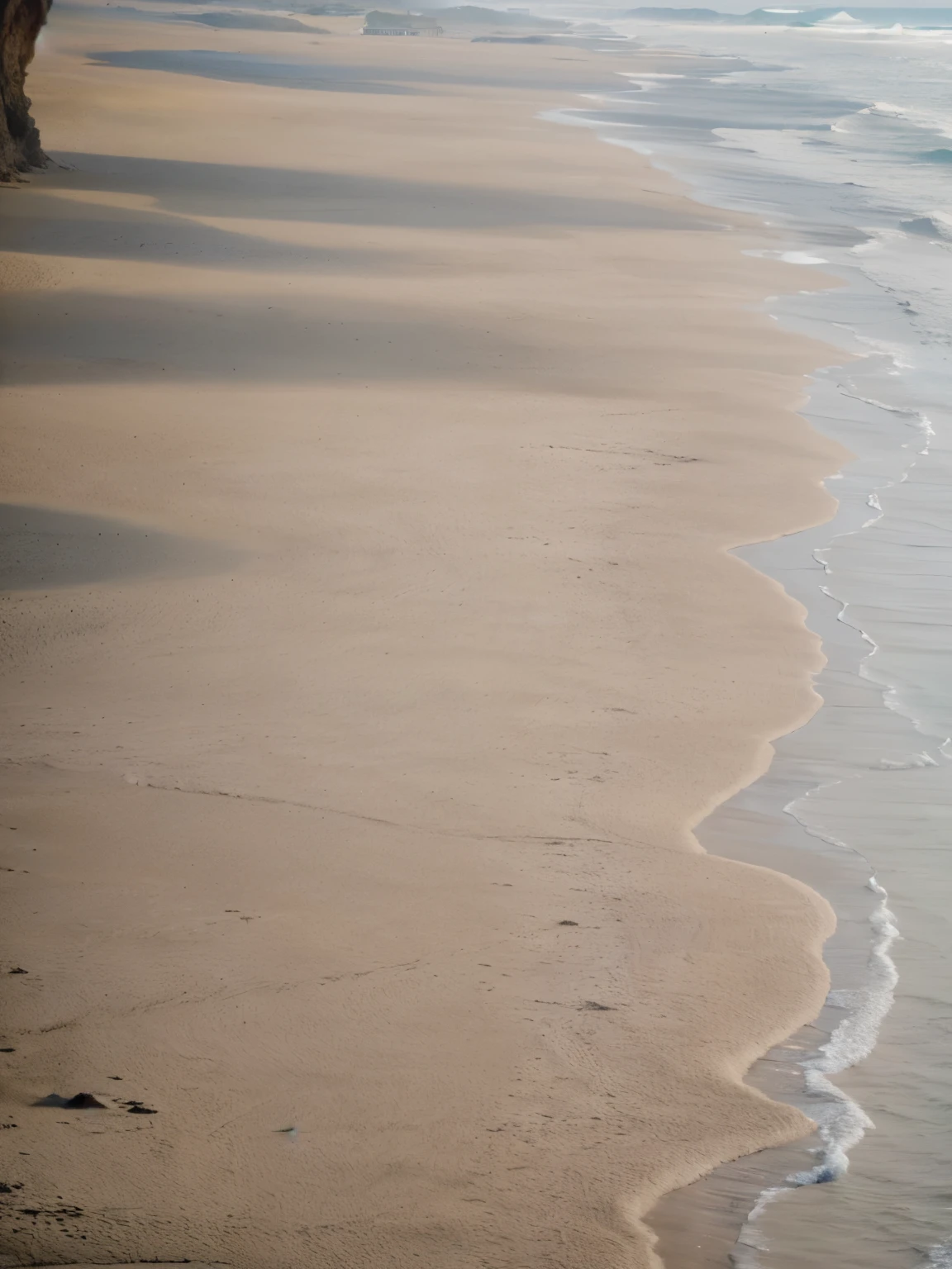 uma bela praia com o mar chegando na areia na parte direita