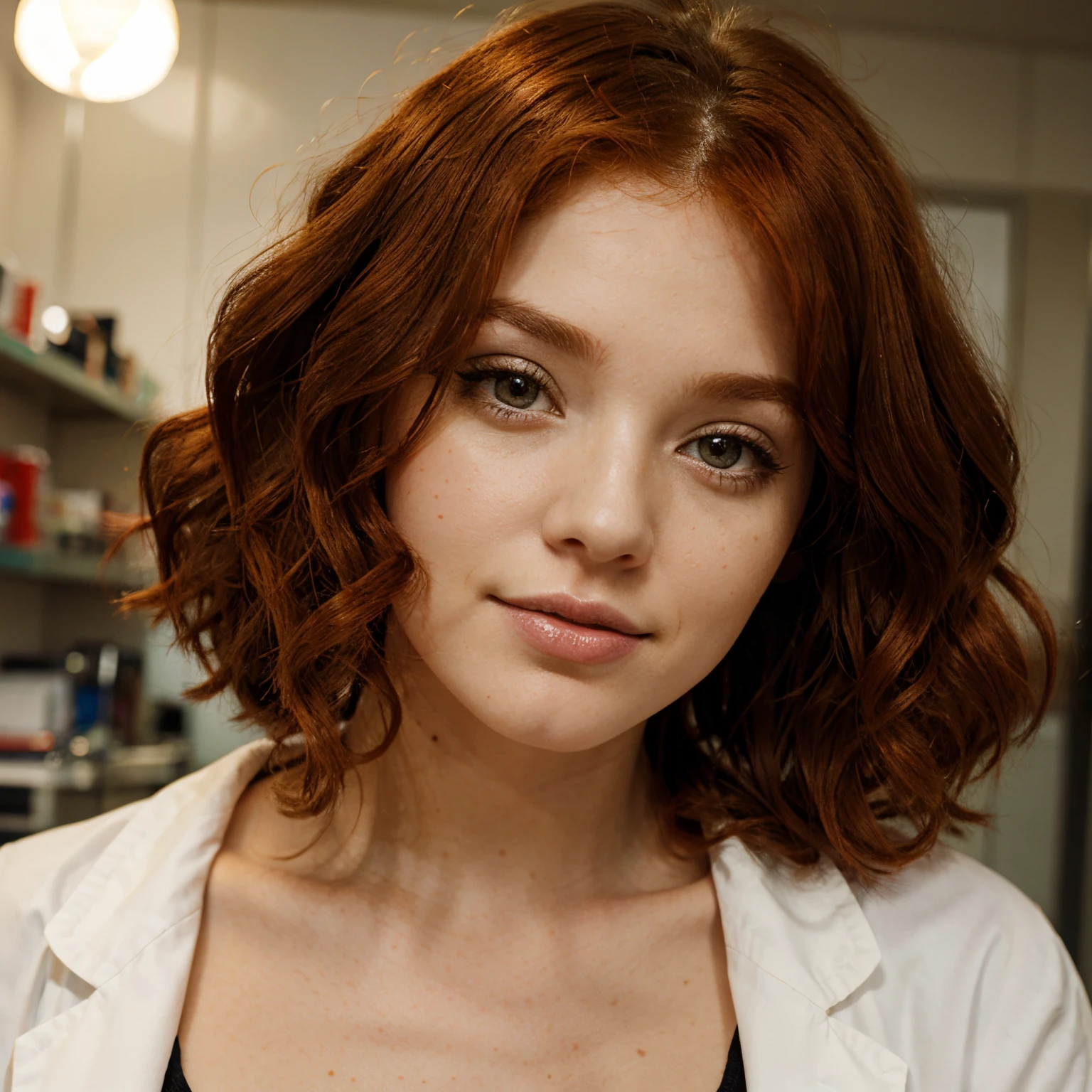 Curly redhead pharmaceutical girl