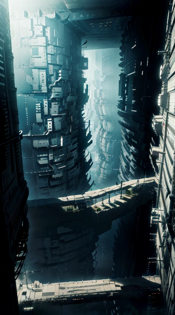 arafed view of a city with a bridge and a river, landscape of a future city, beeple rendering, city of the future, with tall glass skyscrapers, beautiful city of the future, skyscrapers with greenery, shops and window lights, tunnel, arched structure