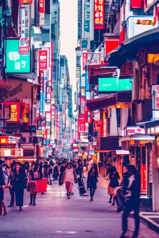 A girl standing on a bustling street in Tokyo in the 80's, vibrant and full of youth, dressed in a fashionable outfit with colorful patterns. She has long flowing hair and her eyes are beautifully detailed, with a hint of curiosity and excitement. The streets are lined with neon lights and vibrant advertisements, adding a dynamic atmosphere to the scene. The buildings showcase a mix of traditional Japanese architecture and modern skyscrapers, creating a unique juxtaposition. The city is alive with energy, with people bustling around and cars zooming by. The overall image is of high quality (best quality, 4k, highres, realistic:1.2), capturing the essence of the bustling cityscape. The color palette is vibrant and saturated, with a touch of retro vibe, reminiscent of the 80's era. The lighting is dynamic, with the neon lights illuminating the streets and casting colorful reflections on the pavement.