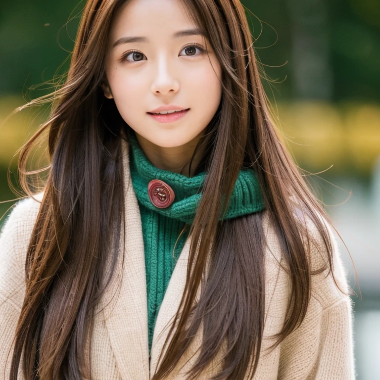 Female Gal Long Hair Brown Hair Muffler