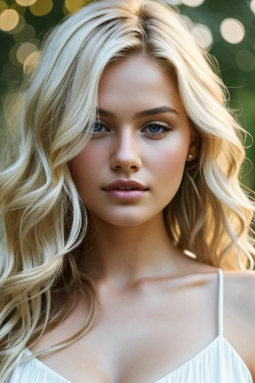1girl in, Age19, Only, Long hair, medium tits, Looking at the viewer, Wavy blonde hair, Bare shoulders, Jewellery, Full entire body, (extremely detailed 8K background image), Soft light, High quality, Film grain, Fujifilm XT3 sharp focus, f 5.6, High detail, Sharp focus,(natural lightting), (Closeup:1.2), (seductive), Realistic, One sexy