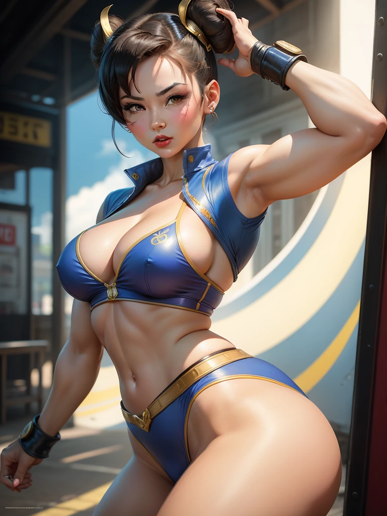 pin-up chun-li, Juego Street Fighter, Estilo Gil Elvgren, pose sexy, cabello trenzado