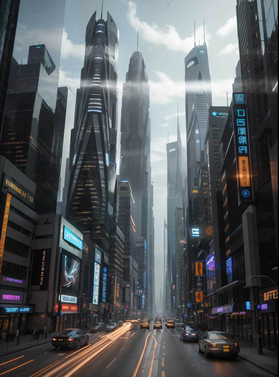 PERFECT MASTERPIECE, EXTREMELY DETAILED CG UNITY 8K, RAW PHOTO, AWARD-WINNING PORTRAIT, OFFICIAL ART, PROFESSIONAL CINEMATIC LIGHTING, PHOTOREALISTIC, PHOTOGENIC CLARITY, An extremely detailed hyper futuristic alien planet cityscape, futuristic skyscrapers and flying hovercrafts, futuristic glowing holographic street signs and billboards, Highest quality, cityscape camera view, realistic, unreal engine, RTX, ambient lighting, photographed on a Fujifilm X-H2S, 40mm F/2 lens, Kodak TMAX 100, HDR, 8k UHD QUALITY RESOLUTION, by Hajime Sorayama